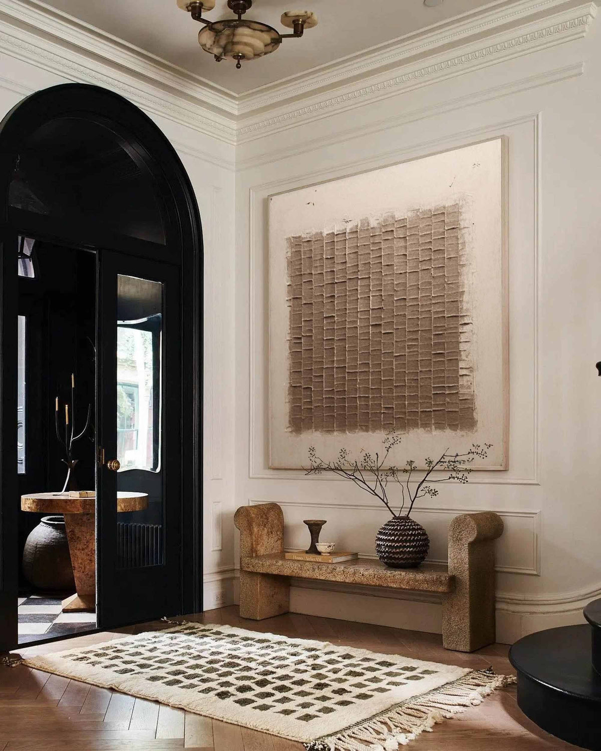 Wabi Sabi Wall Art Brown Beige Plaster Texture Canvas Painting for Living Room Decor