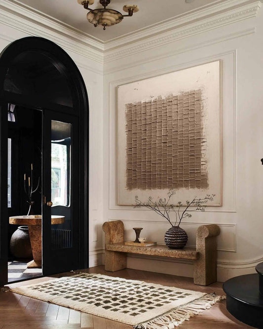 Wabi Sabi Wall Art Brown Beige Plaster Texture Canvas Painting for Living Room Decor