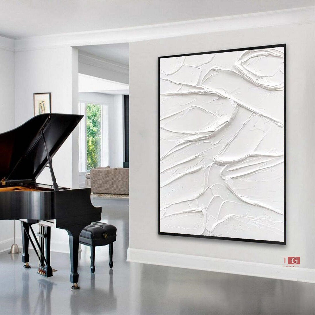 Large White Abstract 3D Textured Painting – Minimalist Art – Abstract Painting
