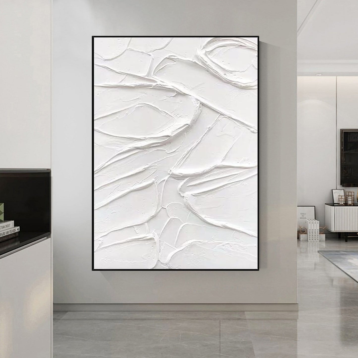 Large White Abstract 3D Textured Painting – Minimalist Art – Abstract Painting