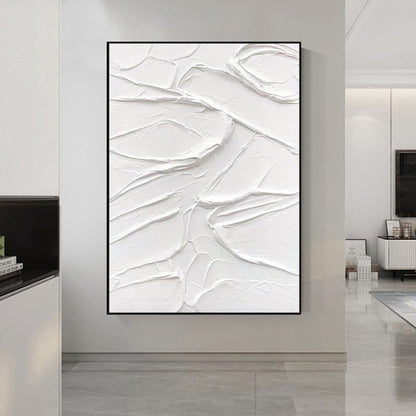 Large White Abstract 3D Textured Painting – Minimalist Art – Abstract Painting