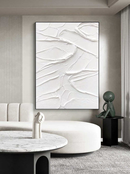 Large White Abstract 3D Textured Painting – Minimalist Art – Abstract Painting