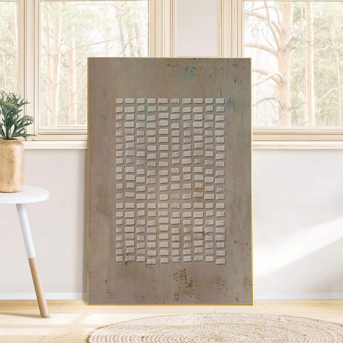 Brown Beige Wabi Sabi Wall Art 3D Block Texture Canvas Painting for Entryway Decor