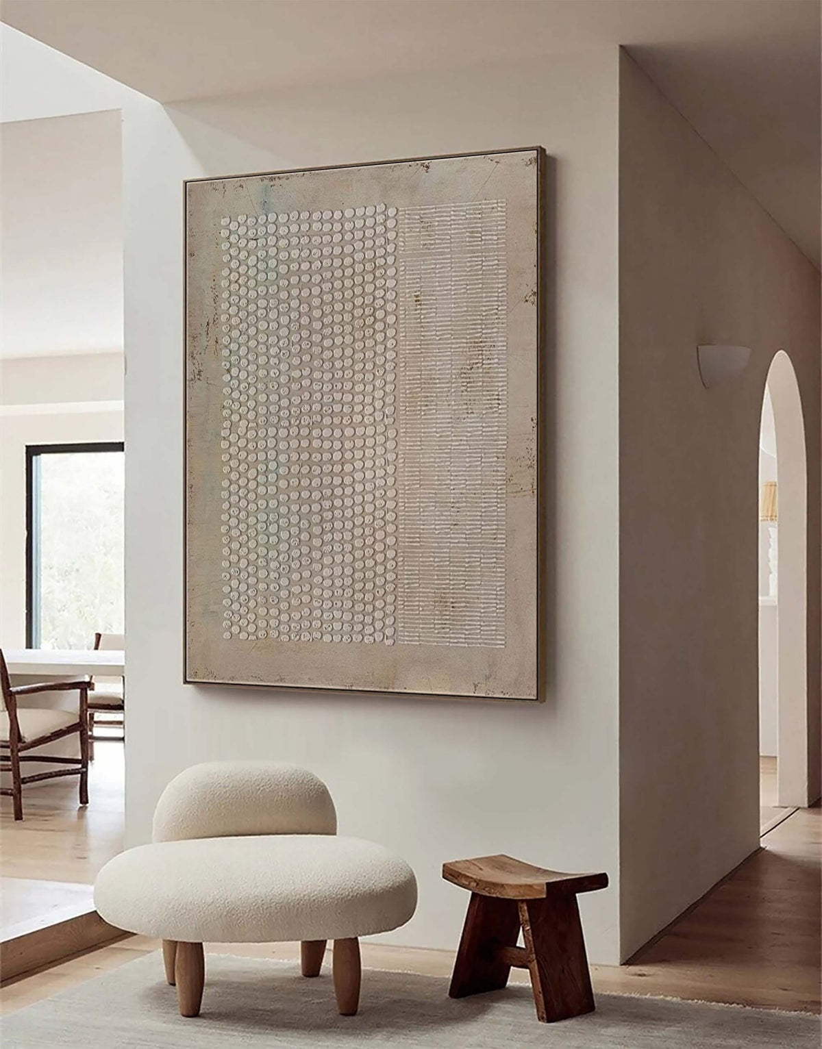 Wabi Sabi Wall Art Brown Geometric Textured Canvas Painting for Living Room