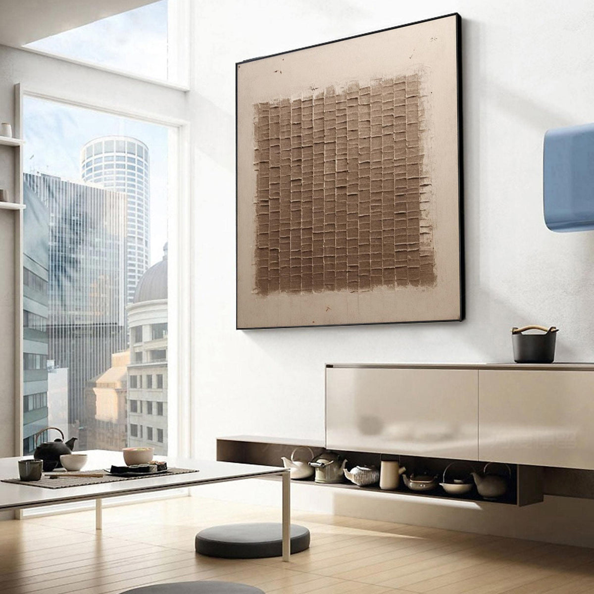 Wabi Sabi Wall Art Brown Beige Plaster Texture Canvas Painting for Living Room Decor