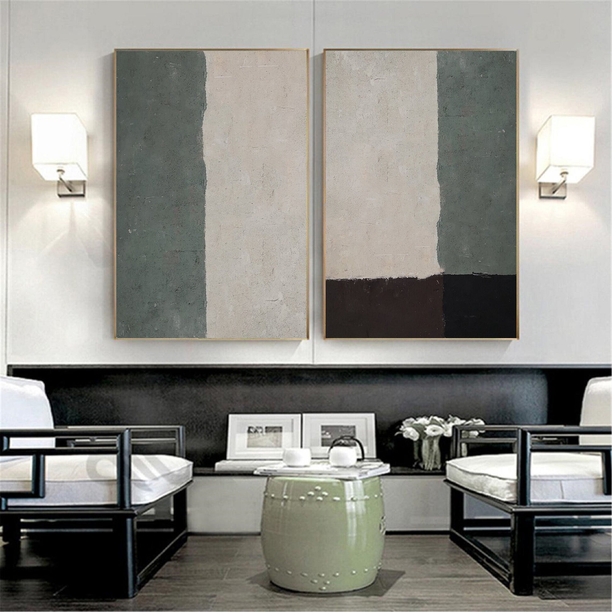 Green Minimalist Painting Set – Abstract Canvas Art – Abstract Painting