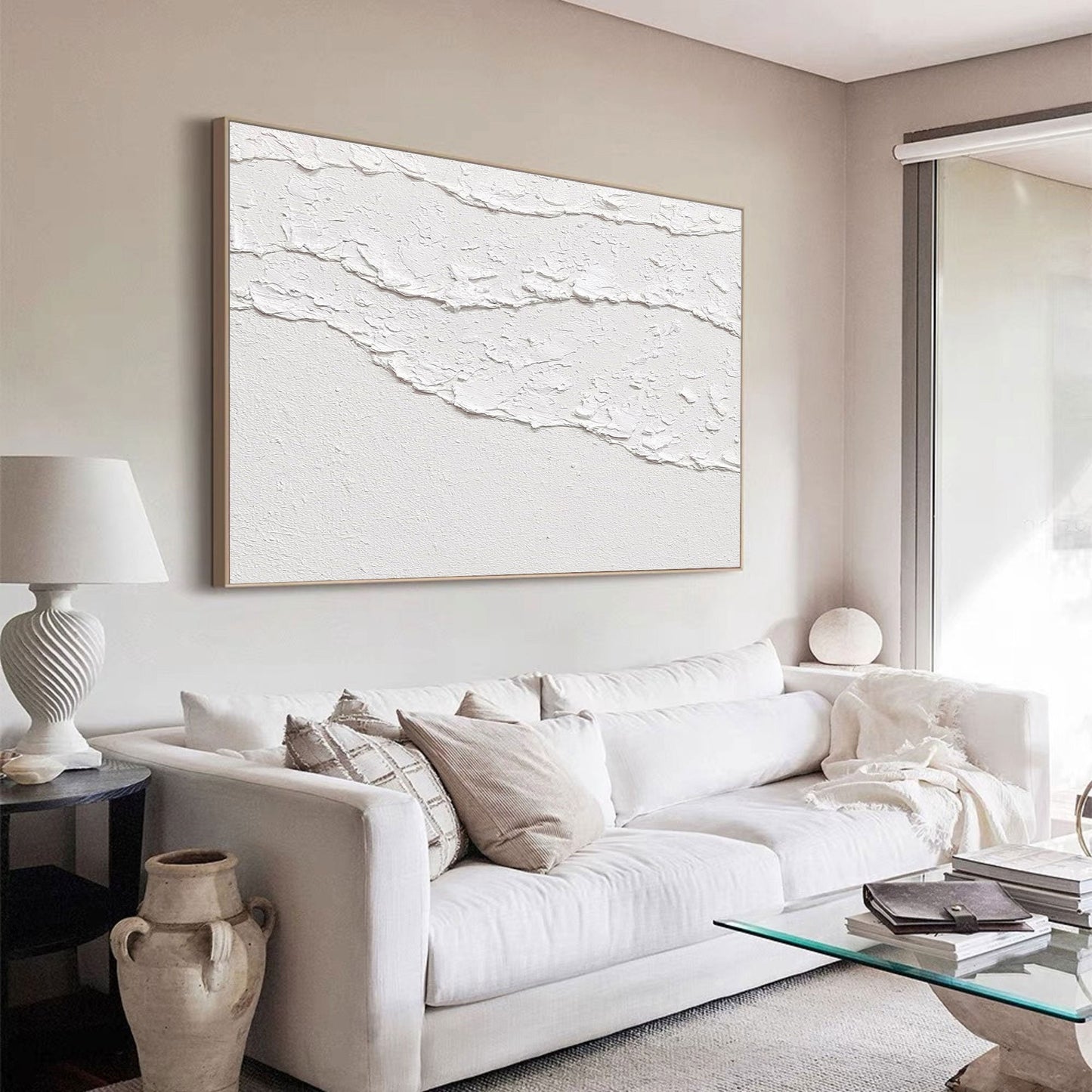 White Waves Abstract 3D Textured Painting – Minimalist Wall Art – Abstract Painting