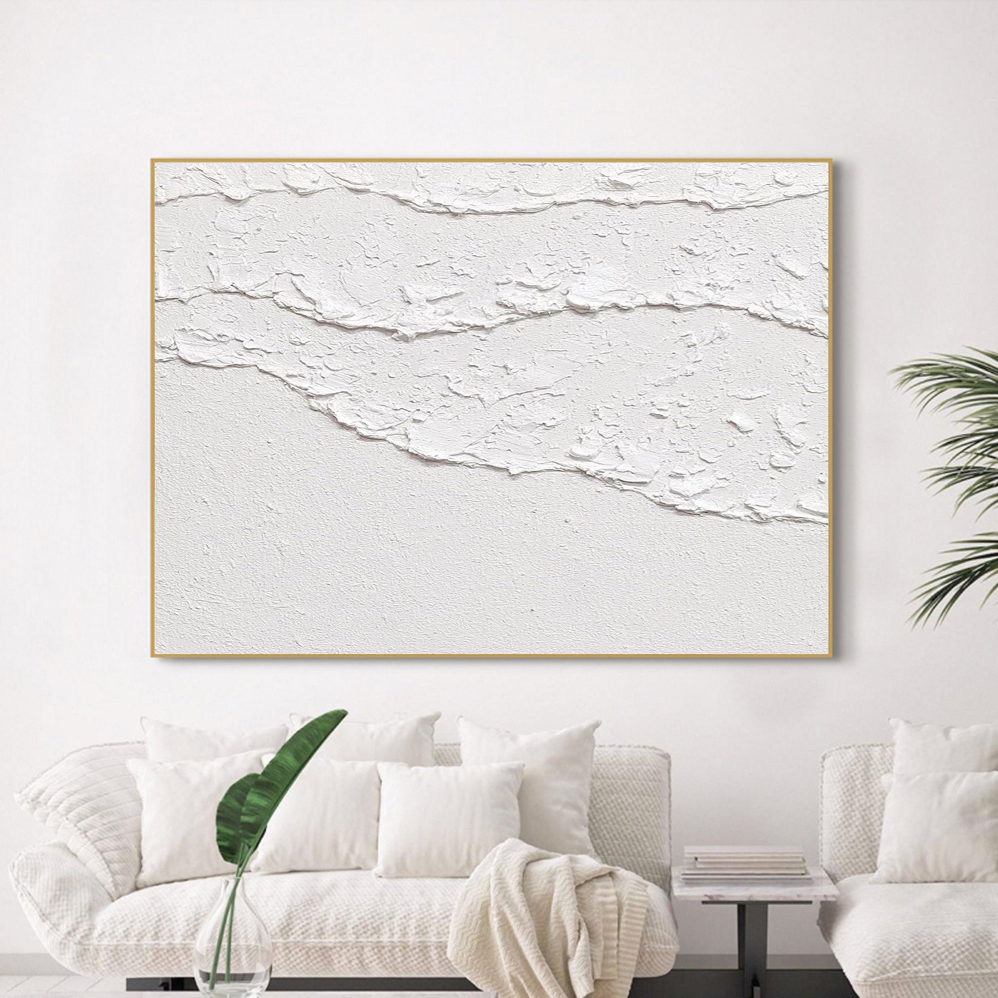 White Waves Abstract 3D Textured Painting – Minimalist Wall Art – Abstract Painting
