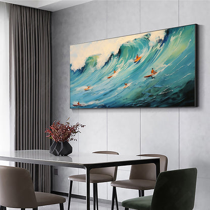 Original Surf Painting on Canvas, Blue Ocean Waves Scenery Art – Blue Ocean Wave Seascape Wall Art | Abstract Oil Painting, v