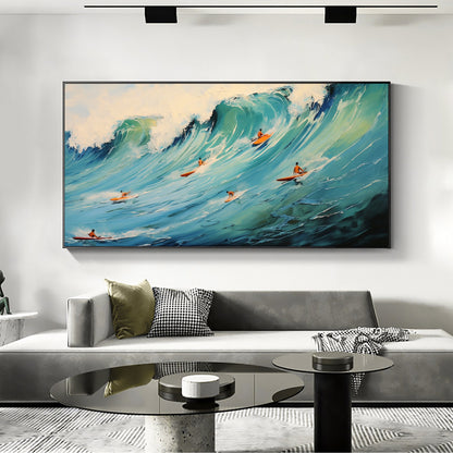 Original Surf Painting on Canvas, Blue Ocean Waves Scenery Art – Blue Ocean Wave Seascape Wall Art | Abstract Oil Painting, v