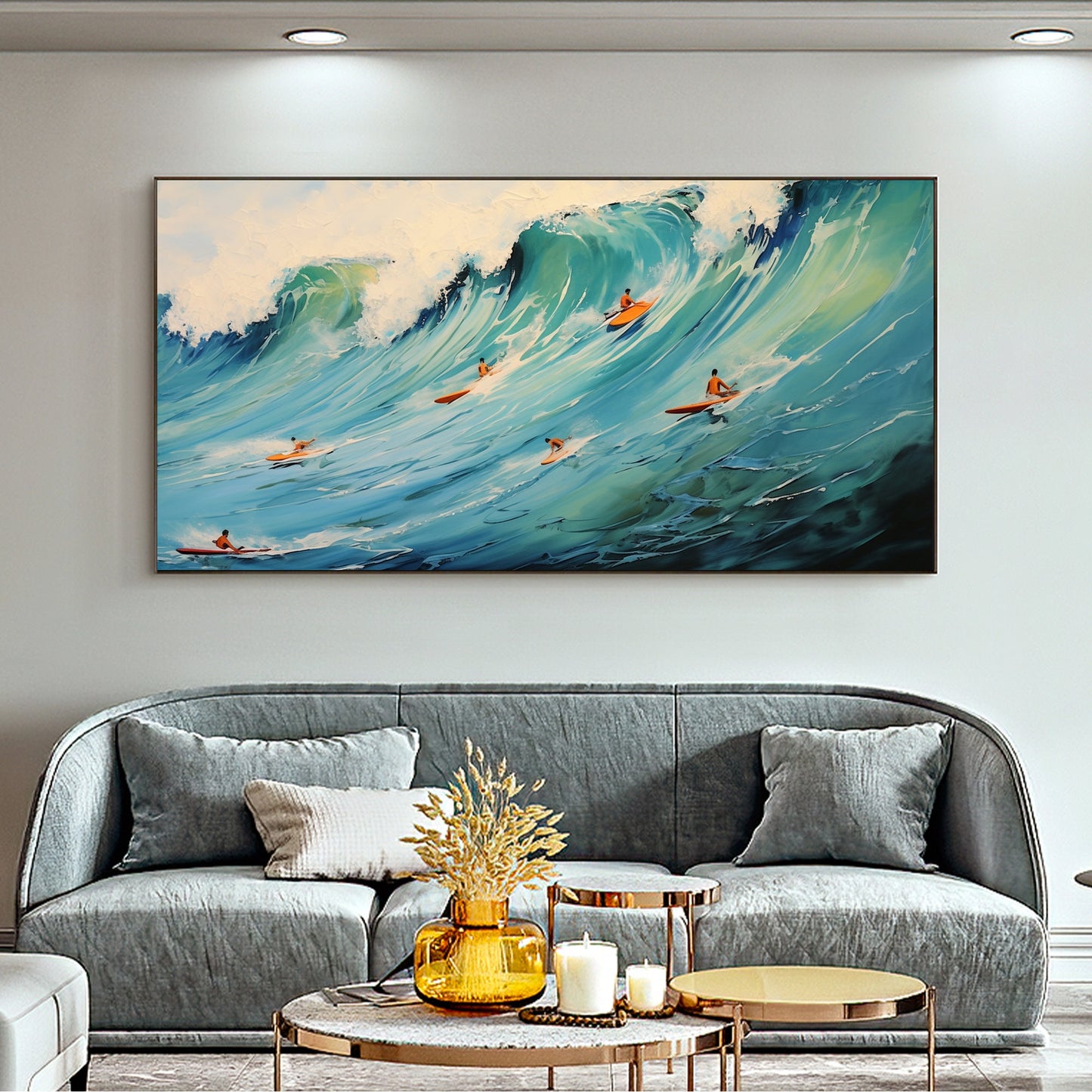 Blue Abstract Ocean Wave Seascape Wall Art