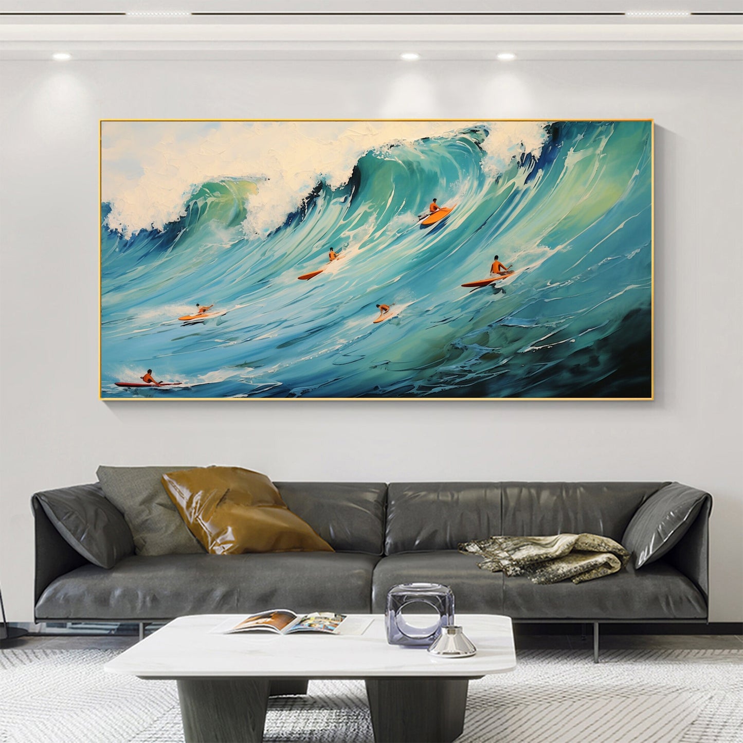 Blue Abstract Ocean Wave Seascape Wall Art