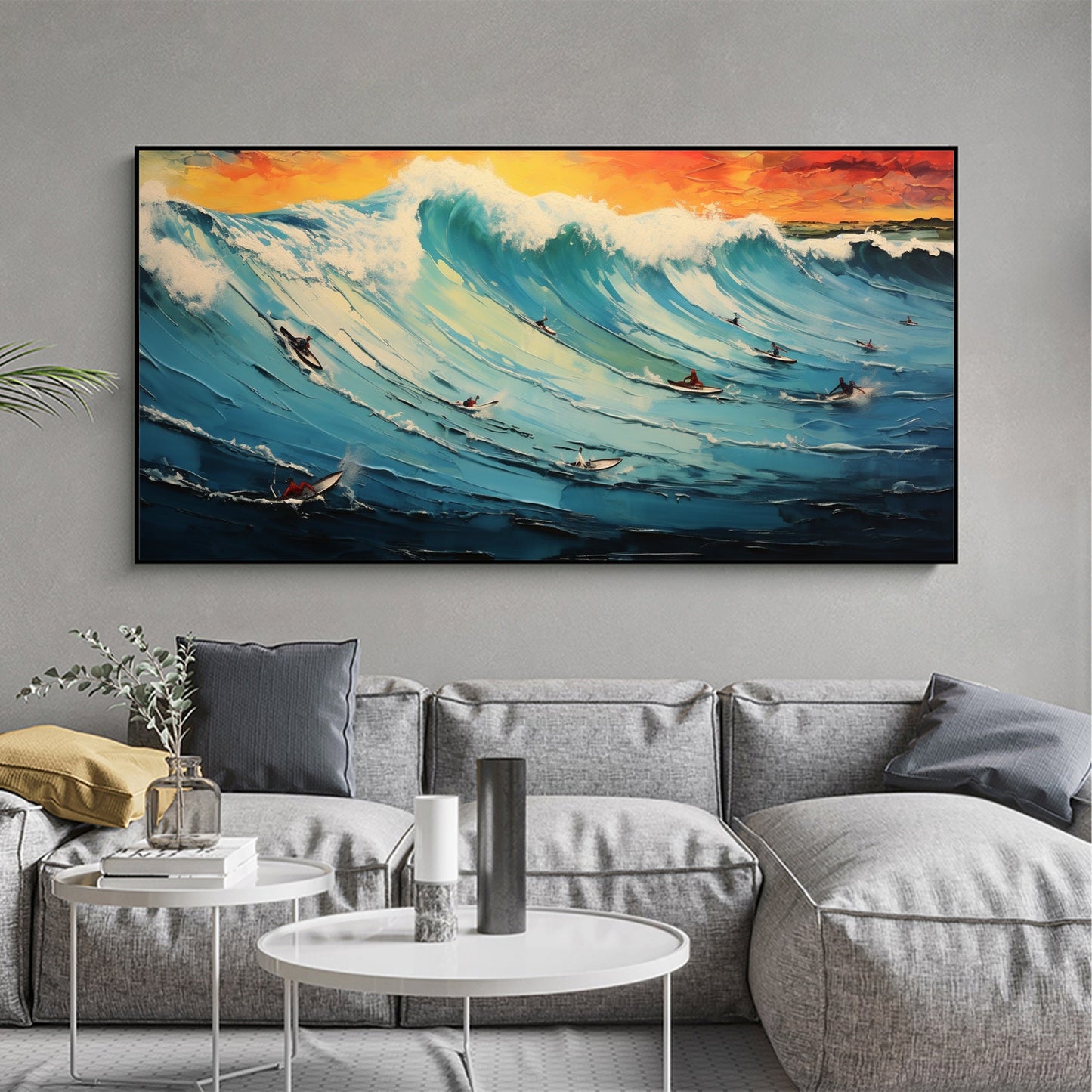 Original Surf Painting on Canvas, Blue Ocean Waves Art – Blue Ocean Wave Seascape Wall Art | Abstract Oil Painting, view 5