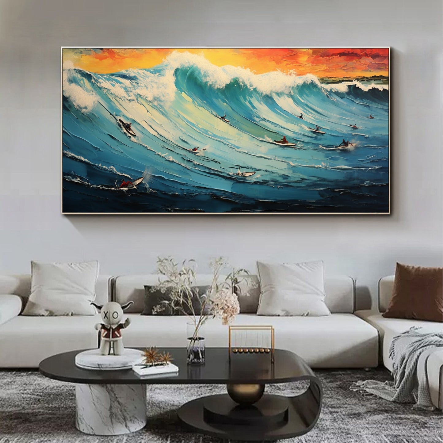 Blue Abstract Ocean Wave Seascape Wall Art Oil Painting