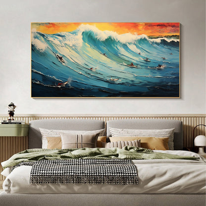 Blue Abstract Ocean Wave Seascape Wall Art Oil Painting