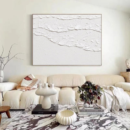 White Waves Abstract 3D Textured Painting – Minimalist Wall Art – Abstract Painting