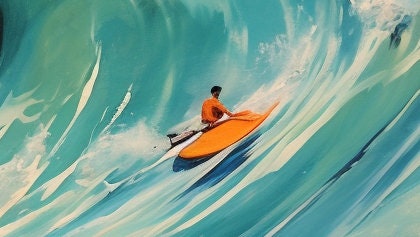 Original Surf Painting on Canvas, Blue Ocean Waves Scenery Art – Blue Ocean Wave Seascape Wall Art | Abstract Oil Painting, v