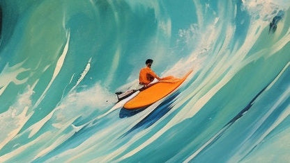 Original Surf Painting on Canvas, Blue Ocean Waves Scenery Art – Blue Ocean Wave Seascape Wall Art | Abstract Oil Painting, v