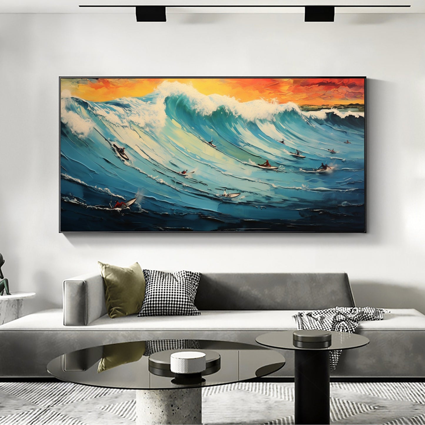 Original Surf Painting on Canvas, Blue Ocean Waves Art – Blue Ocean Wave Seascape Wall Art | Abstract Oil Painting, view 2