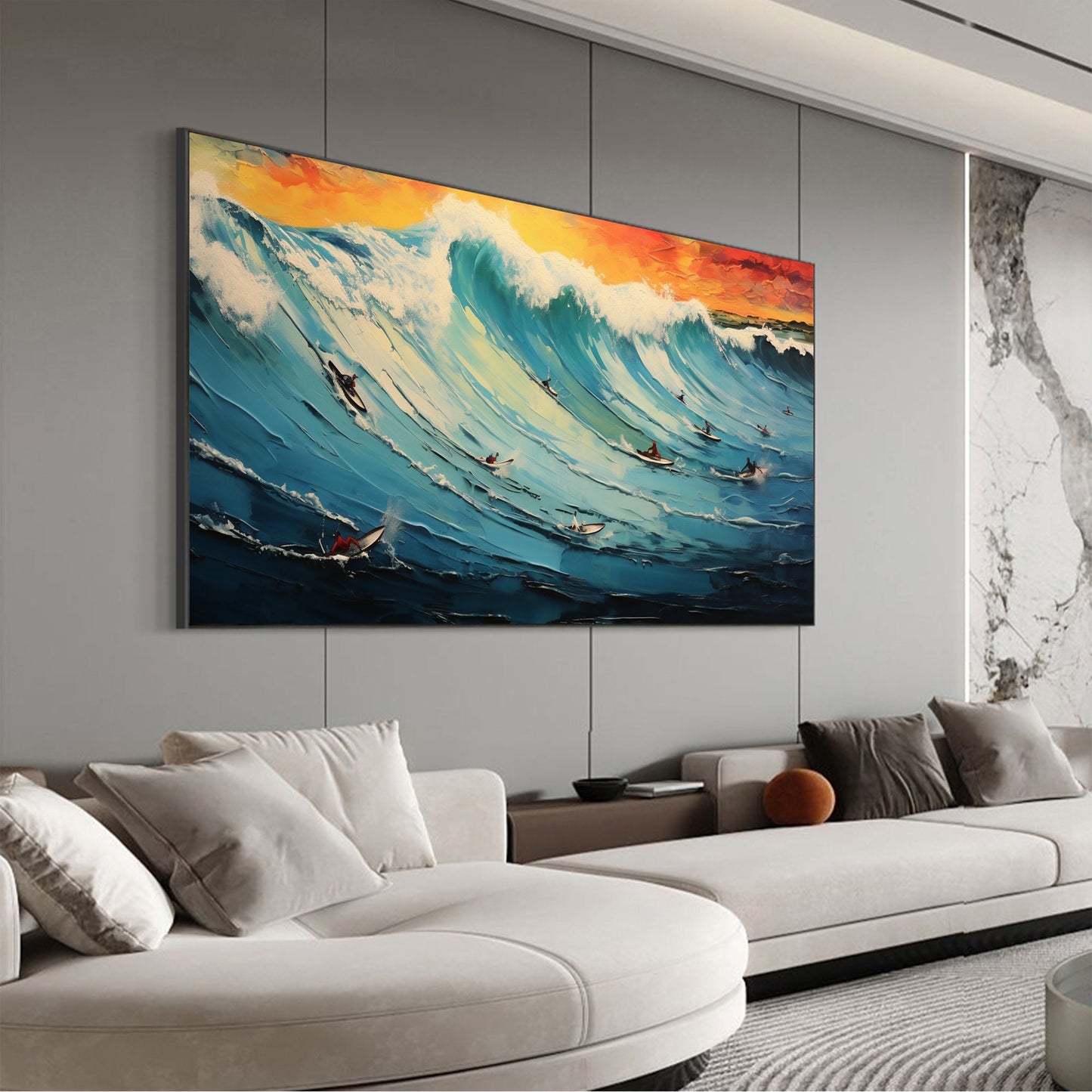 Original Surf Painting on Canvas, Blue Ocean Waves Art – Blue Ocean Wave Seascape Wall Art | Abstract Oil Painting, view 3