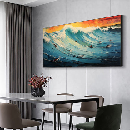 Original Surf Painting on Canvas, Blue Ocean Waves Art – Blue Ocean Wave Seascape Wall Art | Abstract Oil Painting, view 4
