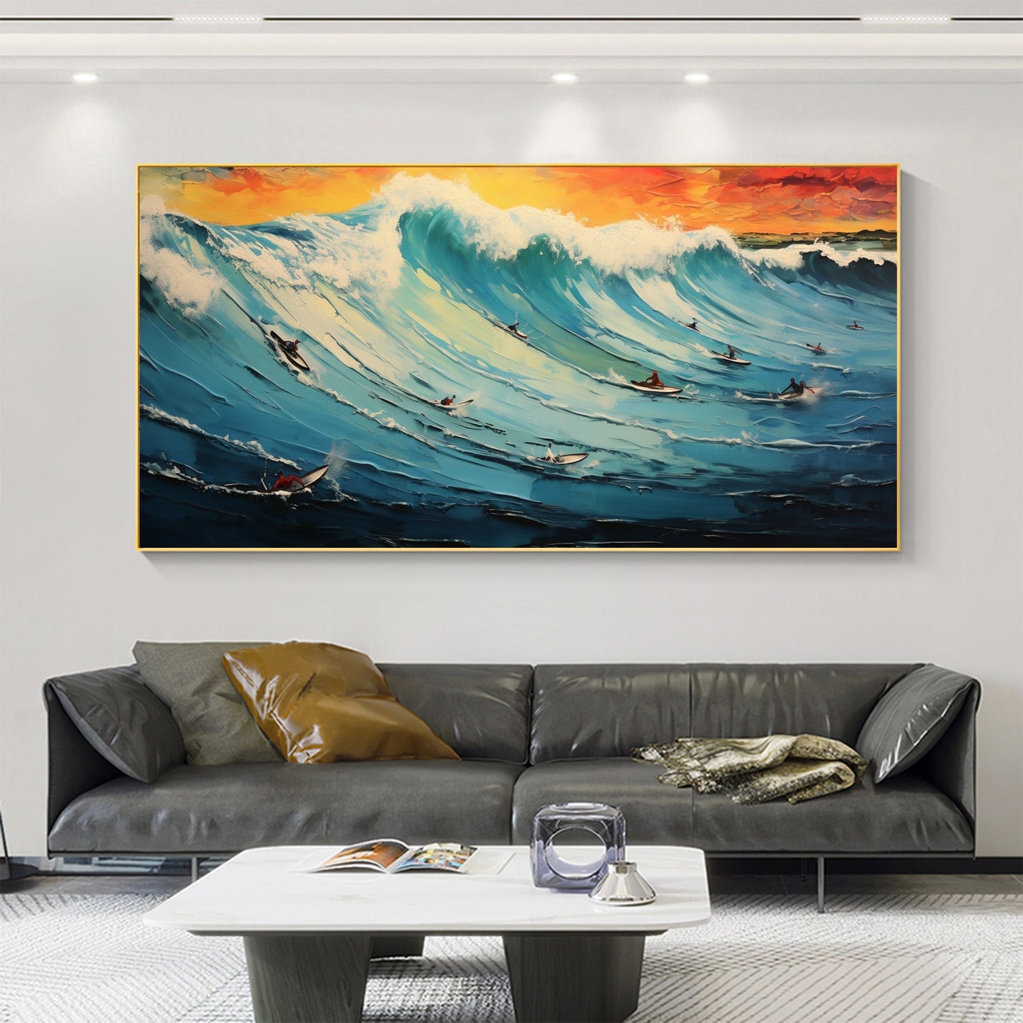 Blue Abstract Ocean Wave Seascape Wall Art Oil Painting