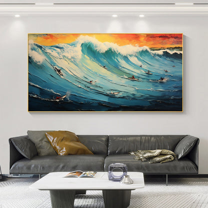 Blue Abstract Ocean Wave Seascape Wall Art Oil Painting