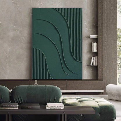 Green Textured Abstract Painting – Large 3D Wall Decor