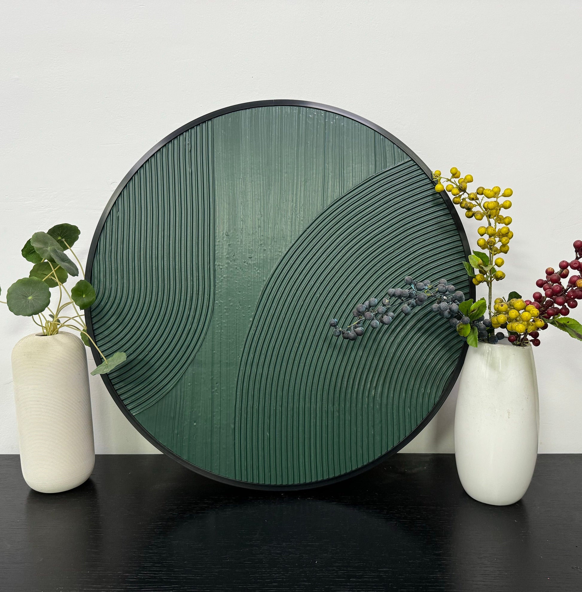 Green Circle Textured Canvas Art – Minimalist Abstract Painting