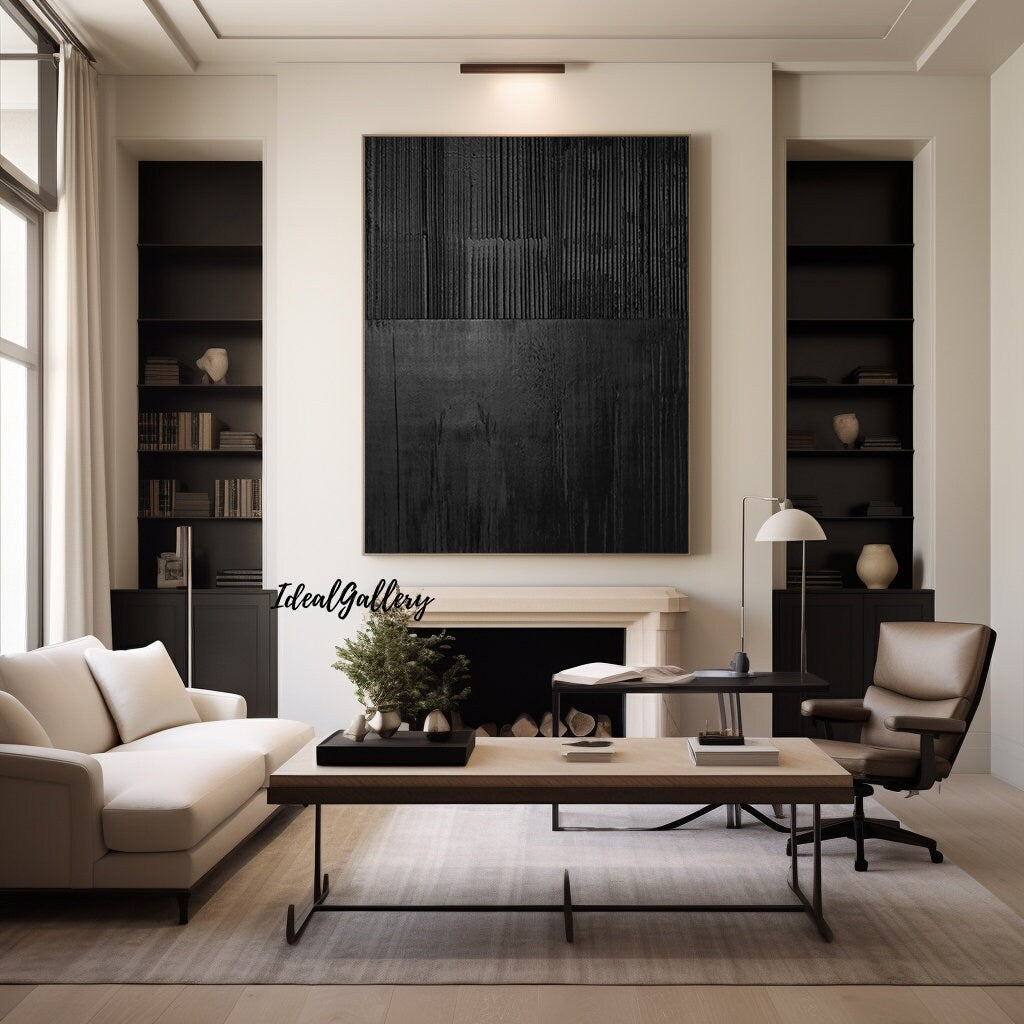 Large Black Abstract Textured Painting – 3D Wall Art Decor – Abstract Painting