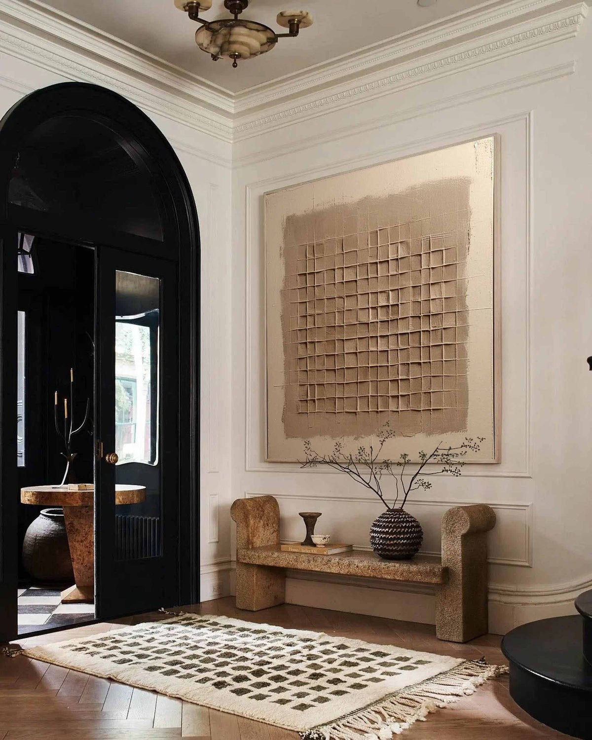 Beige Brown Wabi Sabi Wall Art 3D Grid Texture Canvas Painting for Office Decor