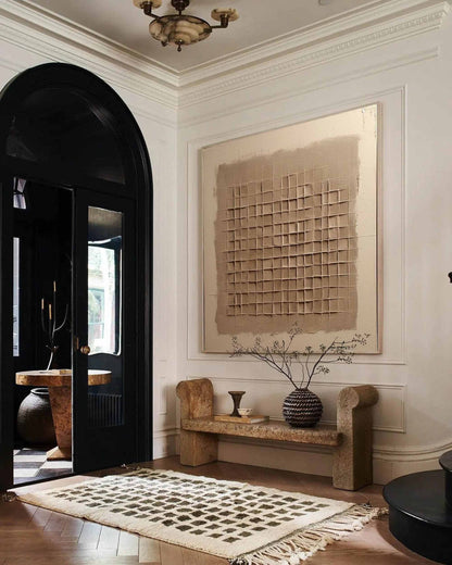 Beige Brown Wabi Sabi Wall Art 3D Grid Texture Canvas Painting for Office Decor