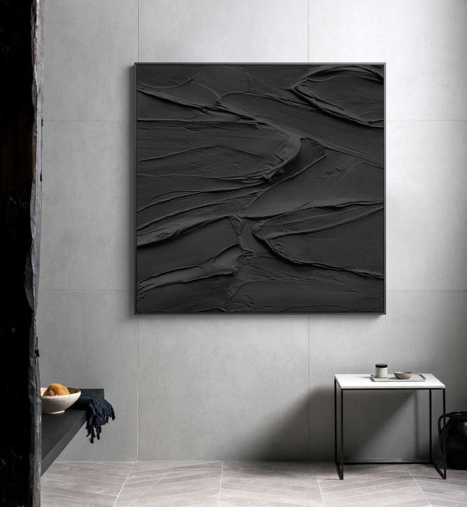 Black 3D Textured Wall Art – Minimalist Painting – Abstract Painting