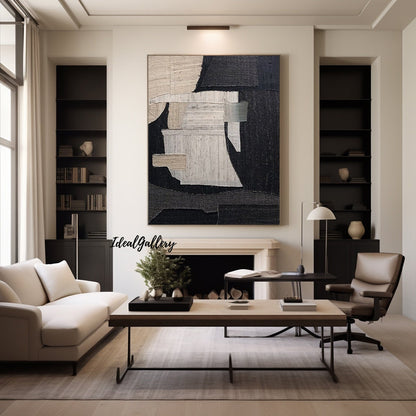 Black Abstract Textured Canvas Painting – Large Minimalist Wall Art – Abstract Painting