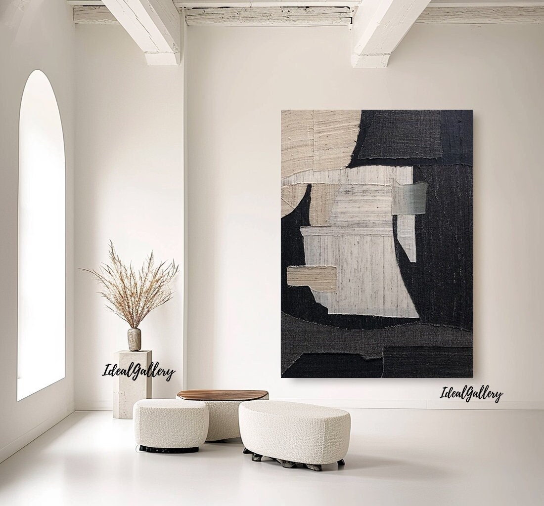 Black Abstract Textured Canvas Painting – Large Minimalist Wall Art – Abstract Painting