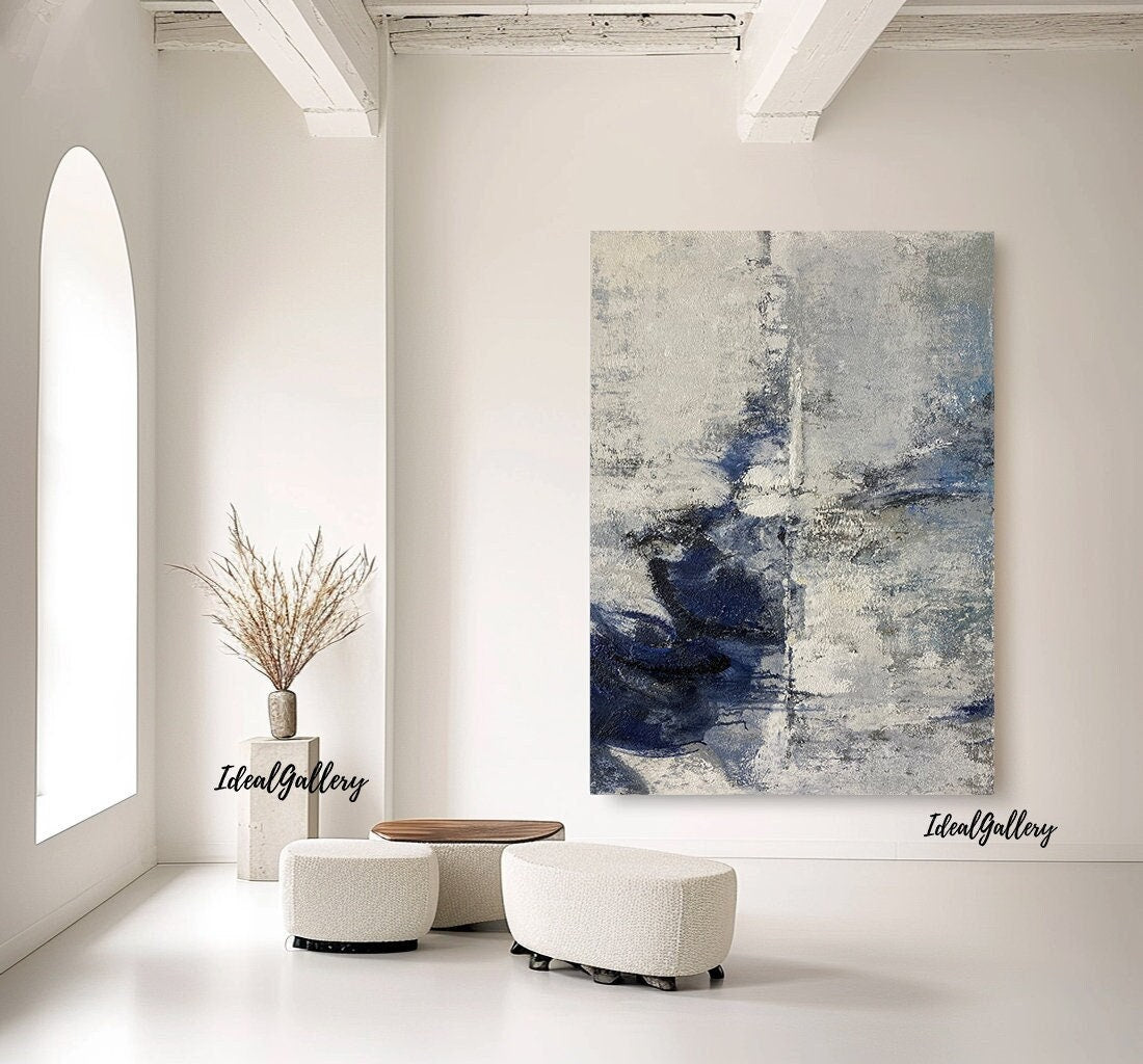 Minimalist Blue Abstract Painting on Canvas – Contemporary Wall Art