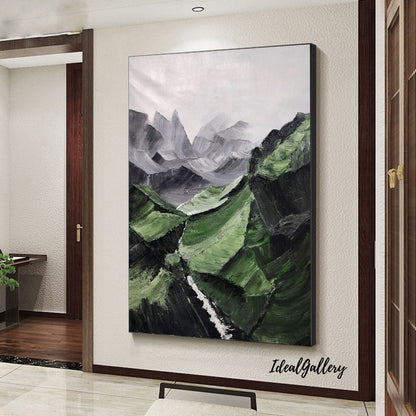 Green Mountain Abstract Painting – Minimalist Landscape Art – Landscape Canvas Art