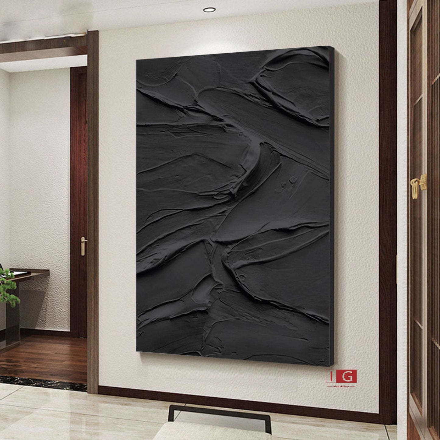 Black Textured Abstract Painting – 3D Wall Decor