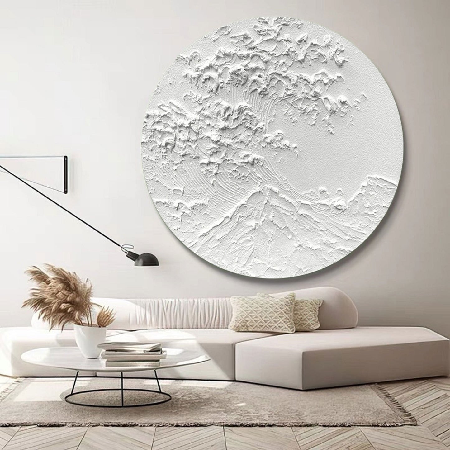 White Circle Textured Abstract Painting – 3D Minimalist Wall Art
