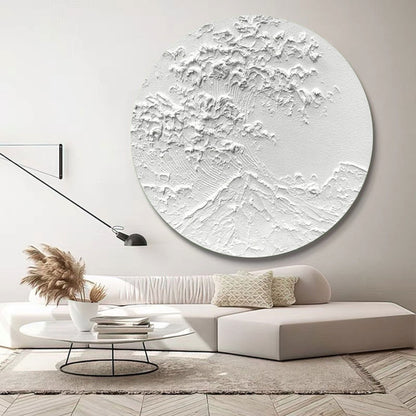 White Circle Textured Abstract Painting – 3D Minimalist Wall Art