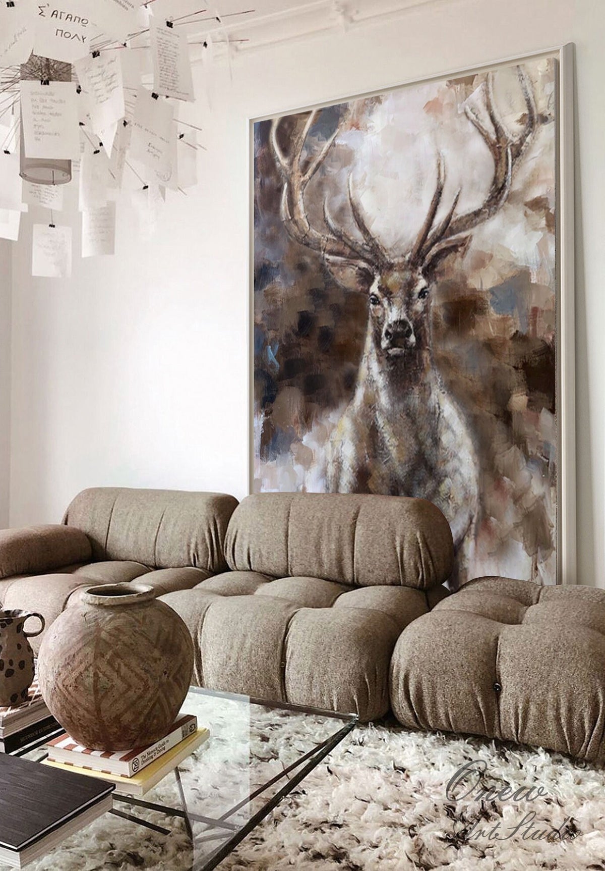 Large Abstract Deer Oil Painting on Canvas, Original Hand-painted Stag Canvas Wall Art, Modern Animal Painting for Living Room,bedroom Décor