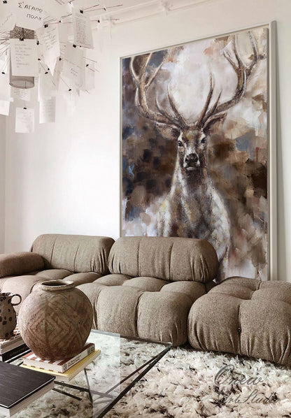 Large Abstract Deer Oil Painting on Canvas, Original Hand-painted Stag Canvas Wall Art, Modern Animal Painting for Living Room,bedroom Décor