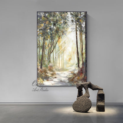 Impressionist Landscape Oil Painting on Canvas, Large Original Forest Canvas Wall Art, Modern Trees Painting for Living Room, Home Decor