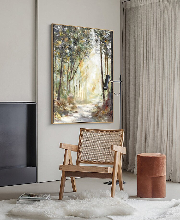 Impressionist Landscape Oil Painting on Canvas, Large Original Forest Canvas Wall Art, Modern Trees Painting for Living Room, Home Decor
