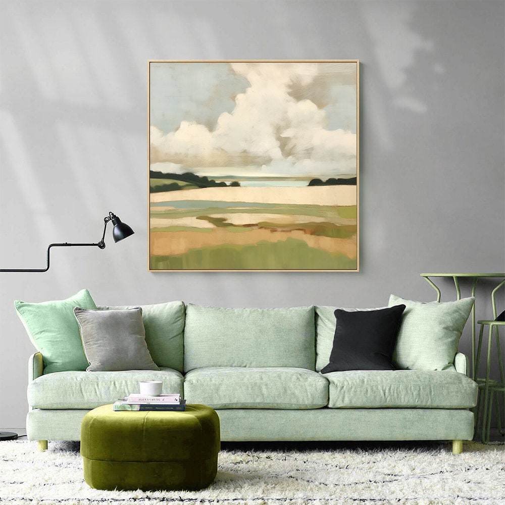 Large Abstract Landscape Oil Painting on Canvas, Original Mountain and Clouds Canvas Wall Art, Modern Minimalist Nature Art for Living Room