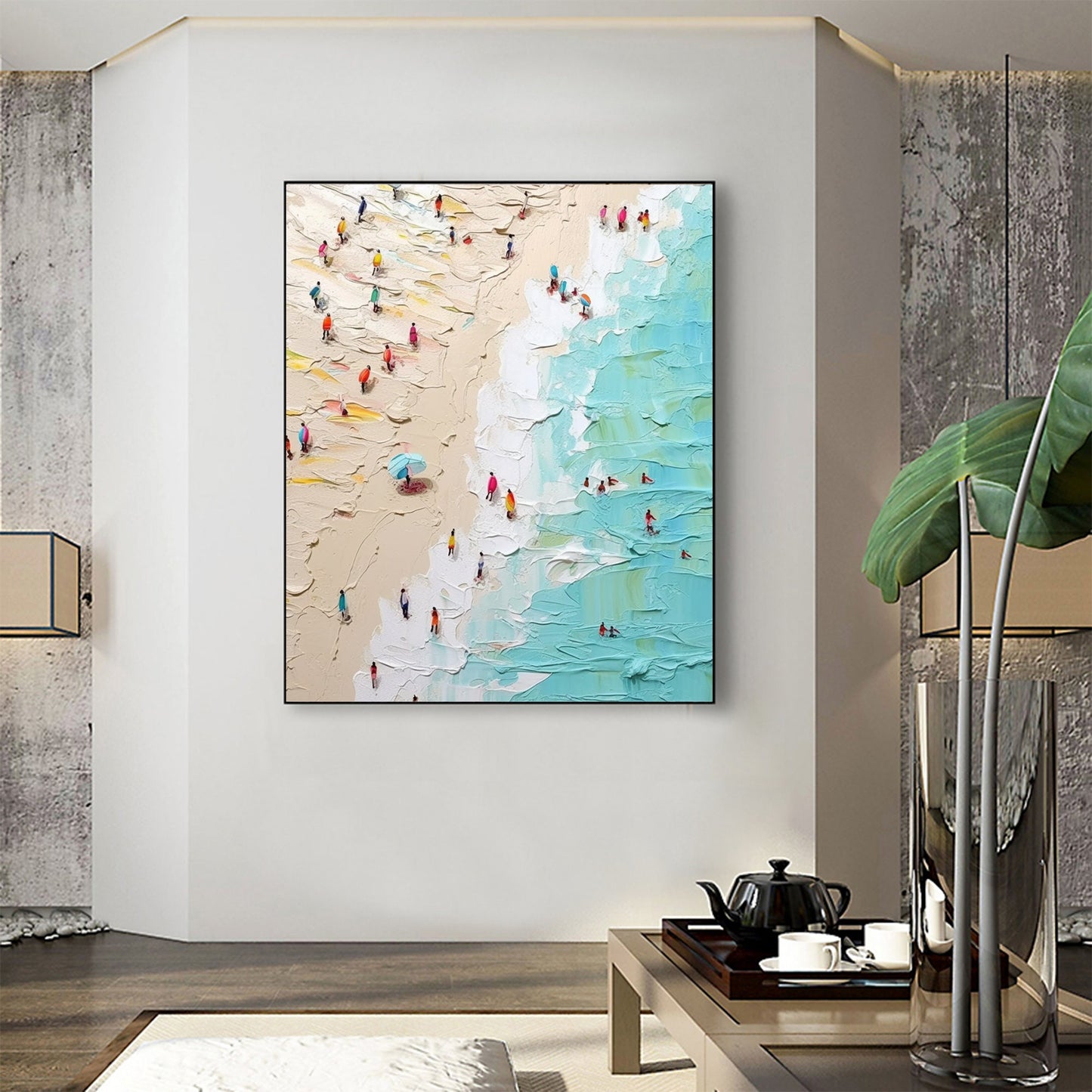 Gold Abstract Beach Seascape Wall Art – Original Beach Oil Painting