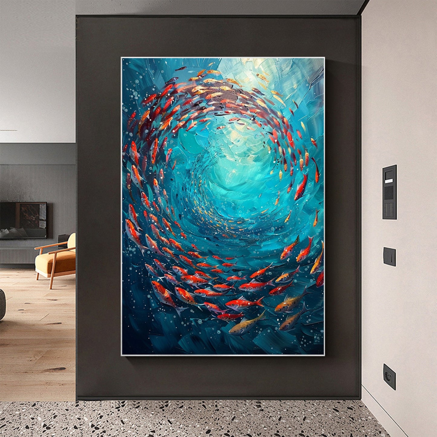 Original School of Fish – Turquoise and Green Underwater Ocean Wall Art | Abstract Textured Hand-Painted Oil Painting, view 5