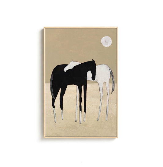 Black and White Abstract Horses Oil Painting on Canvas, Large Original Horses Canvas Wall Art, Modern Minimalist Animal Art for Living Room