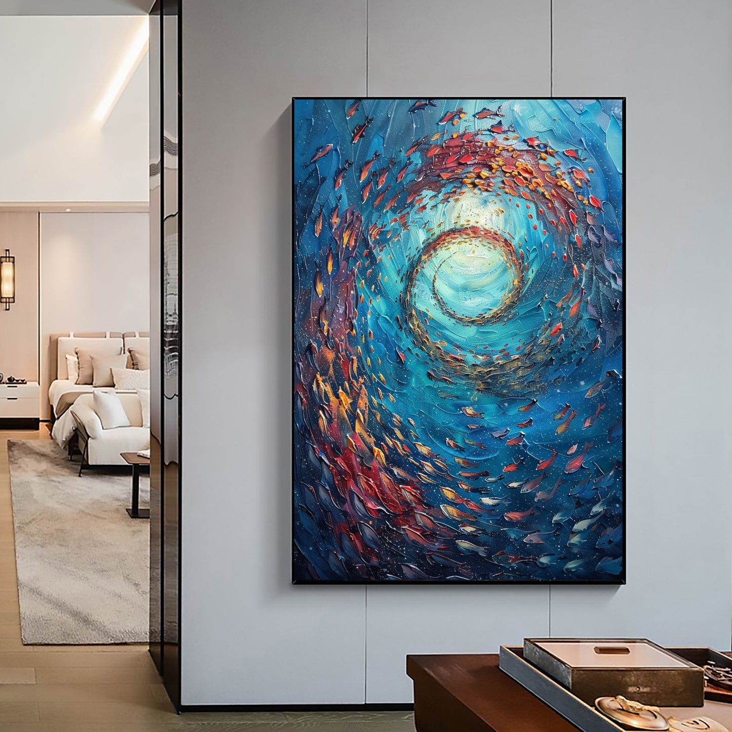 Original School of Fish – Blue Underwater Ocean Wall Art | Abstract Oil Painting, view 4