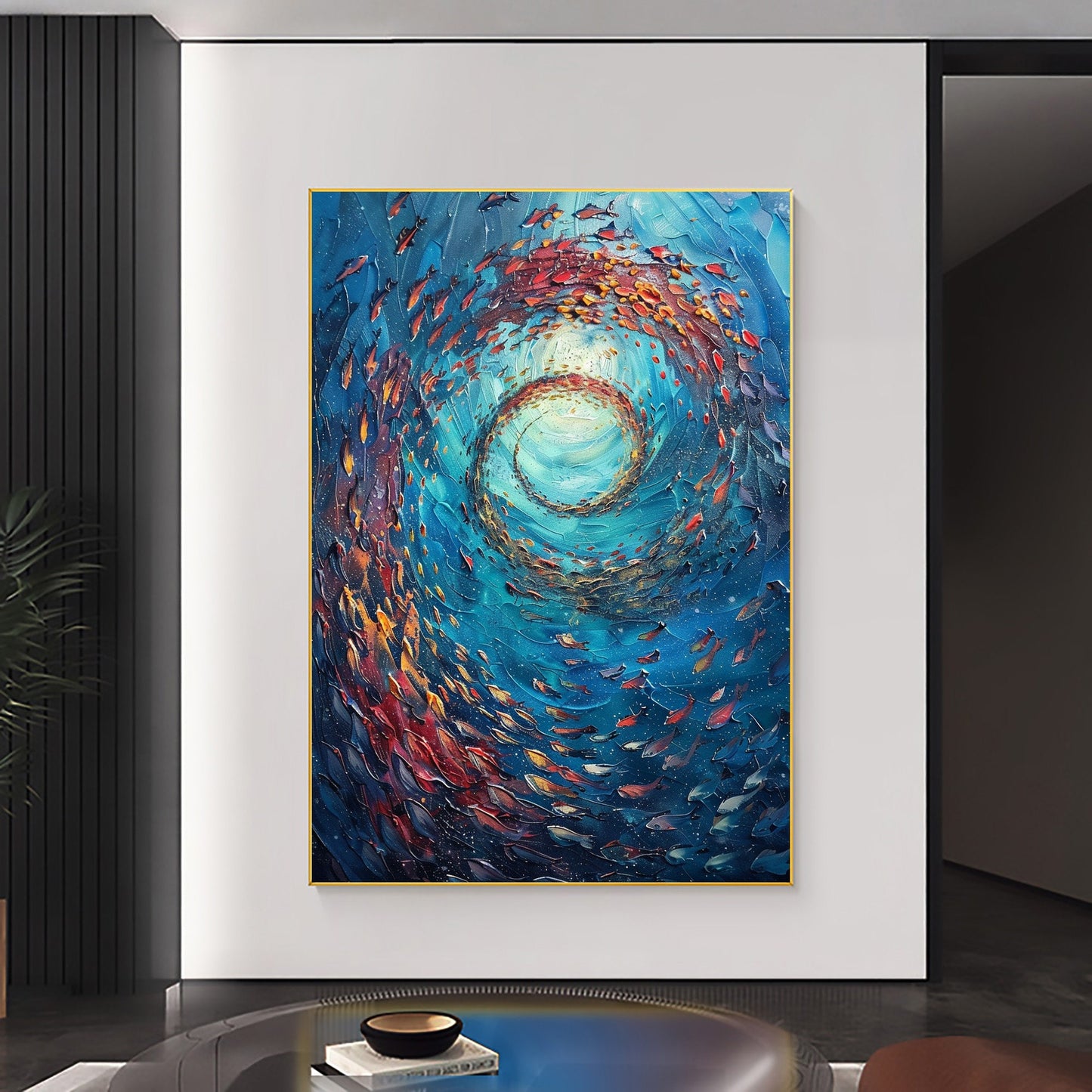Blue Abstract Underwater Ocean Wall Art – Original School of Fish